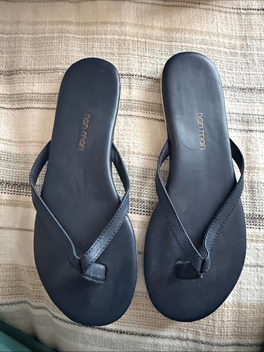 Hair Mari Navy Leather Thong Sandals for Women